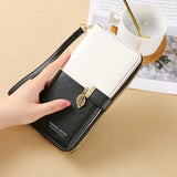 Women's PU Wallet Block Zipper Purse Handheld Money Pouch