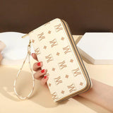 Women's Long Wallet Printed Wrist Clutch European American Double Zipper