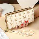 Women's Long Wallet Printed Wrist Clutch European American Double Zipper