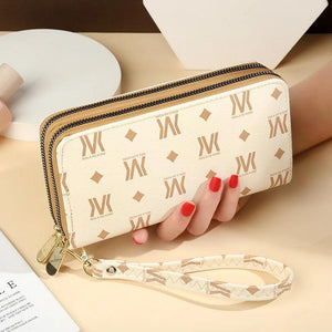 Women's Long Wallet Printed Wrist Clutch European American Double Zipper