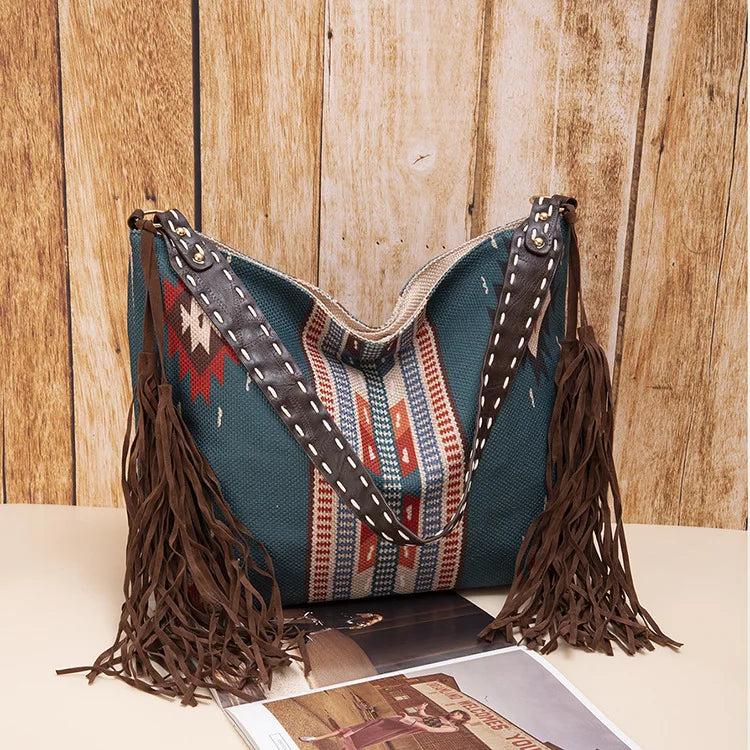 Hand-made Canvas Linen Women Beach Shoulder Bag Bohemian Style Shopper Bag
