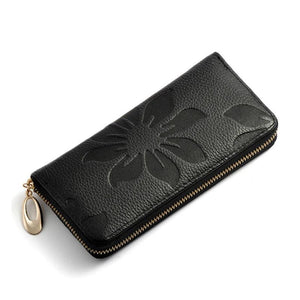 Women Leather Wallet Zip Flower Lady Long Purse Handbag