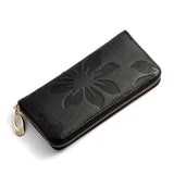 Women Leather Wallet Zip Flower Lady Long Purse Handbag