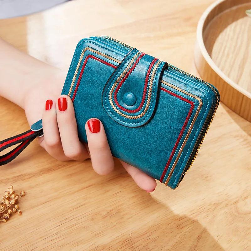 Women Oil Wax Vintage PU Leather Short Wallet Ladies Pocket Purse Clutch Coin ID