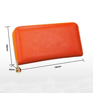 RFID Blocking Women's Leather Wallet Zipper Phone Purse