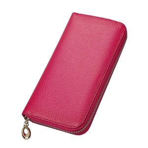RFID Blocking Women's Leather Wallet Zipper Phone Purse