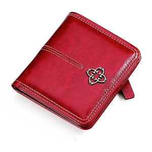 Women Oil Wax Vintage Short Wallet PU Leather Purse Clutch Cardholder Coin Purse
