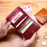 Women Oil Wax Vintage Short Wallet PU Leather Purse Clutch Cardholder Coin Purse