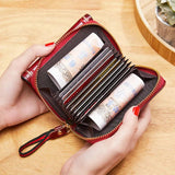Retro Oil Wax Leather Multi-slot Card Bag Zipper Ladies Purse
