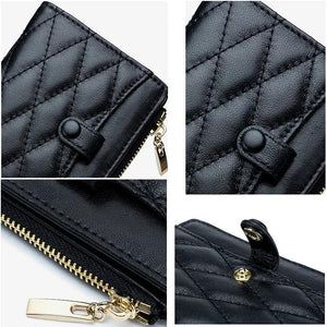 Women's Leather Short Wallet Diamond Lattice Purse Small Wallet