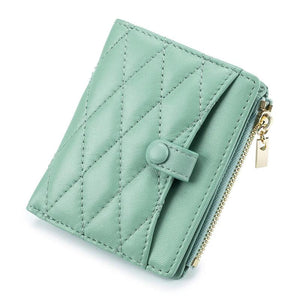 Women's Leather Short Wallet Diamond Lattice Purse Small Wallet