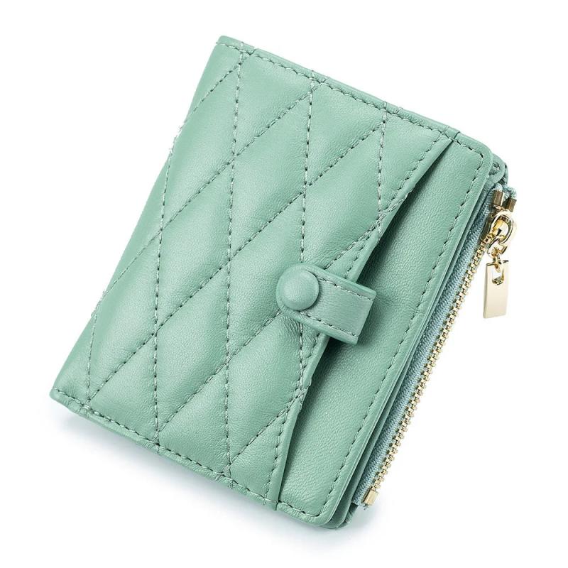 Women's Leather Short Wallet Diamond Lattice Purse Small Wallet
