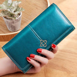 Women Oil Wax Vintage PU Leather Wallet Ladies Phone Pocket Purse Clutch