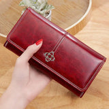 Women Oil Wax Vintage PU Leather Wallet Ladies Phone Pocket Purse Clutch