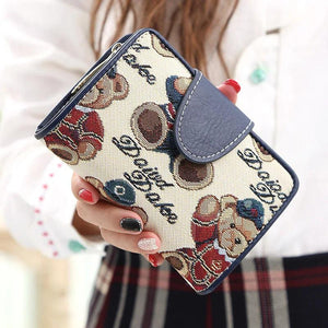 Women Wallet Cartoon Bear Folding Multi-function Zero Wallet