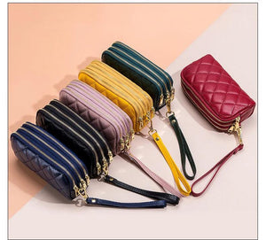 Women Leather Clutch Wallet Large Capacity Three-Zipper Long Money Bag Purse