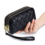 Women Leather Clutch Wallet Large Capacity Three-Zipper Long Money Bag Purse