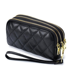 Women Leather Clutch Wallet Large Capacity Three-Zipper Long Money Bag Purse