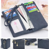 Women Leather Double Zip Clutch Purse Wristlet