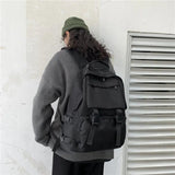 Preppy Students Backpack Large Capacity Button Travel Bag Solid Harajuku