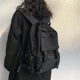 Preppy Students Backpack Large Capacity Button Travel Bag Solid Harajuku