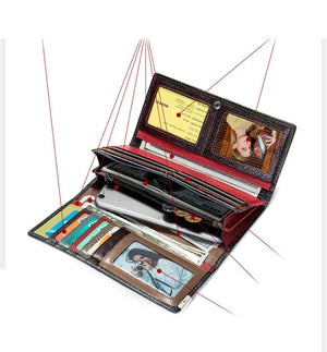 Leather Women Clutch Wallet Patchwork Real Leather Long Purse Phone Pocket