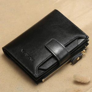 Retro Oil Cowhide Women Wallet Leather Purse Short Zipper Small Coin Wallet