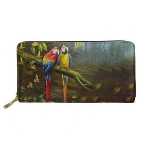 Parakeet Oil Painting Print Female PU Leather Money Bag
