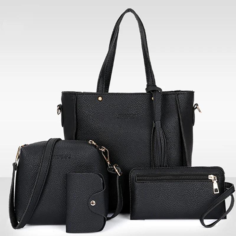 4pcs Women Handbags Solid Retro Hand Bag Four-piece Shoulder Bag