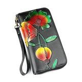Leather Wallet RFID Embossing Flower Purse Clutch Bag Long Mobile Phone Bag