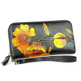 Leather Wallet RFID Embossing Flower Purse Clutch Bag Long Mobile Phone Bag