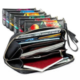 Leather Wallet RFID Embossing Flower Purse Clutch Bag Long Mobile Phone Bag