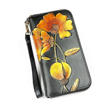 Leather Wallet RFID Embossing Flower Purse Clutch Bag Long Mobile Phone Bag