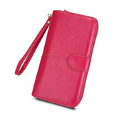 Retro Zipper Oil Wax Leather Clutch Bag Women's Long Wallet