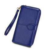 Retro Zipper Oil Wax Leather Clutch Bag Women's Long Wallet