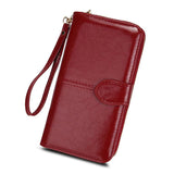 Retro Zipper Oil Wax Leather Clutch Bag Women's Long Wallet