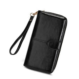 Retro Zipper Oil Wax Leather Clutch Bag Women's Long Wallet