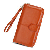 Retro Zipper Oil Wax Leather Clutch Bag Women's Long Wallet