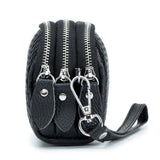 Cowhide Leather Triple Zipper Wallet with Waist Strap Clutch
