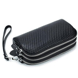 Cowhide Leather Triple Zipper Wallet with Waist Strap Clutch