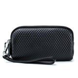 Cowhide Leather Triple Zipper Wallet with Waist Strap Clutch