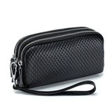 Cowhide Leather Triple Zipper Wallet with Waist Strap Clutch