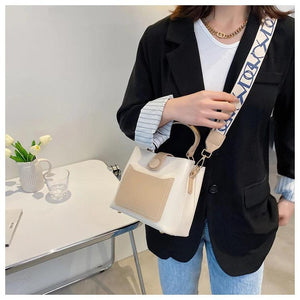 Women Bucket Tote Bag Wide Strap Shoulder Bag