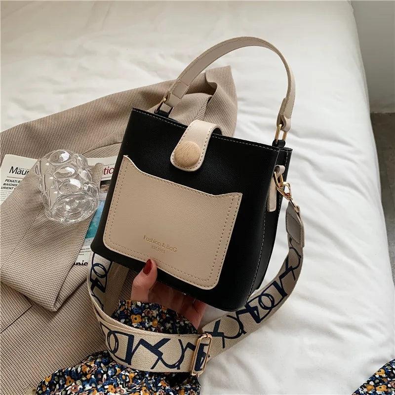 Women Small Bucket Tote Bags Wide Strap Shoulder Handbags
