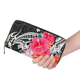 Hycool Zipper Long Pu Leather Wallet Female Polynesian Tribal Hawaii Flower