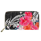 Hycool Zipper Long Pu Leather Wallet Female Polynesian Tribal Hawaii Flower