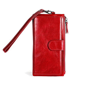 Oil Wax Leather Long Wallet for Women
