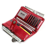 Women Hasp Zipper Cow Leather RFID Wallet