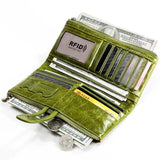 Women Hasp Zipper Cow Leather RFID Wallet