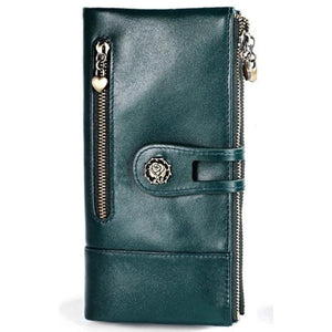 Women Hasp Zipper Cow Leather RFID Wallet
